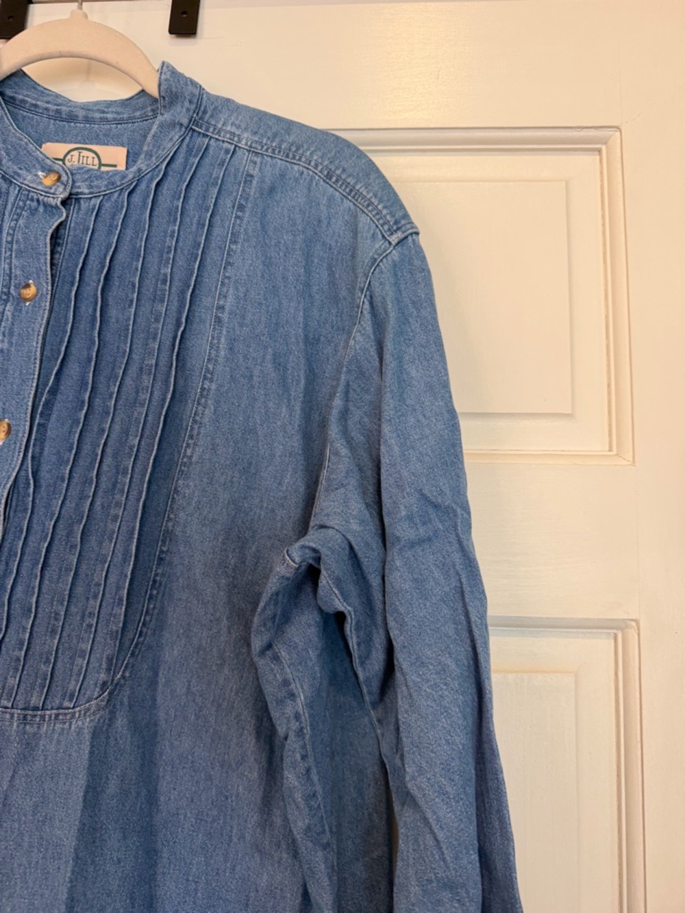 Vintage J. Jill Blue Denim Collarless Shirt - Picture 8 of 10